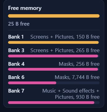 The Free memory widget at the foot of the step list